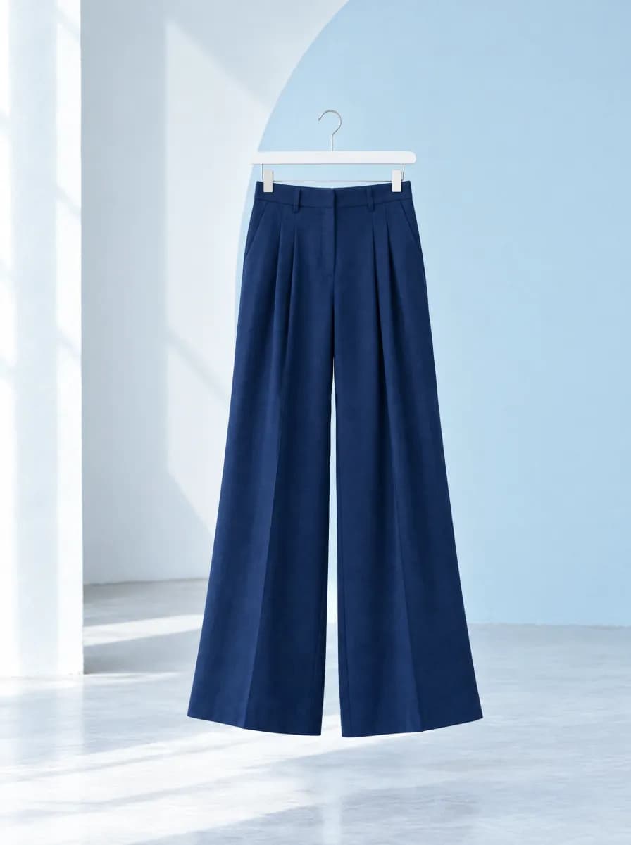 Tailored navy wide-leg trousers with front pleats